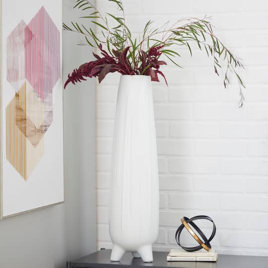 CosmoLiving by Cosmopolitan White Ceramic Contemporary Vase, 7" x 26"